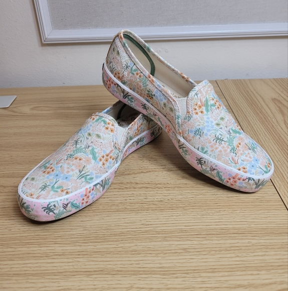 Keds Women's Rifle Paper Co. Double Decker Meadow Cream Sneakers, Pink Multi 8 - Picture 1 of 11